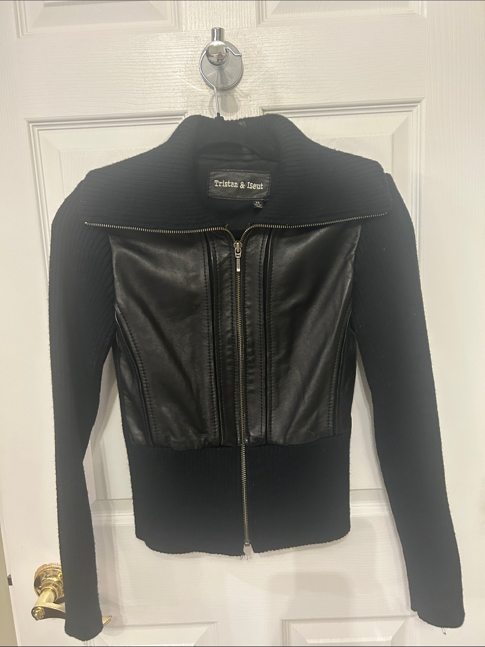 Tristan & Iseut Black Leather-Front Knit Jacket